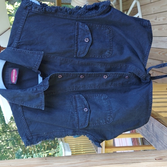 Ladies Bikers Edge Black Cut of Sleeve Button Down Sexy Cropped Tie Top Sz XL - Picture 1 of 5